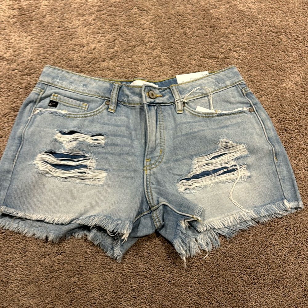 Kancan denim frayed shorts. Distressed ! Light blue mid rise stretchy!!!